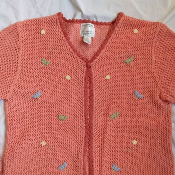 Christopher & Banks Loose Knit Crochet Cardigan Dragonfly Embroidered Women XL - Picture 5 of 12